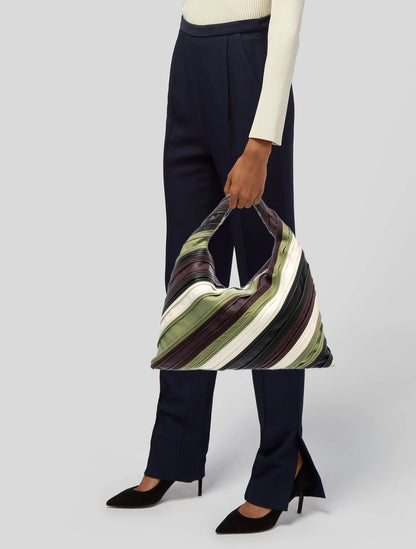 Leather Hop Striped Leather Hobo Bag Large