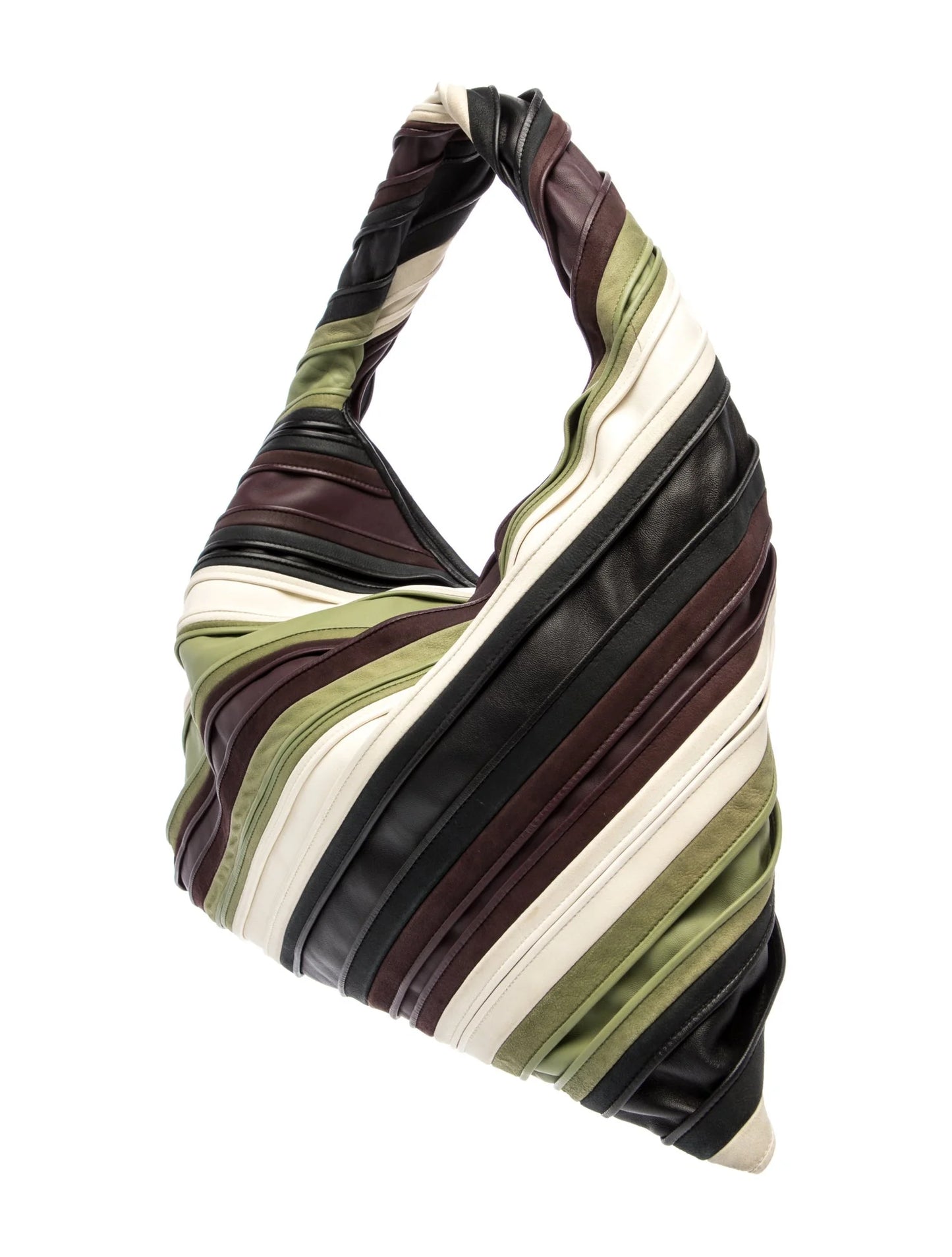 Leather Hop Striped Leather Hobo Bag Large