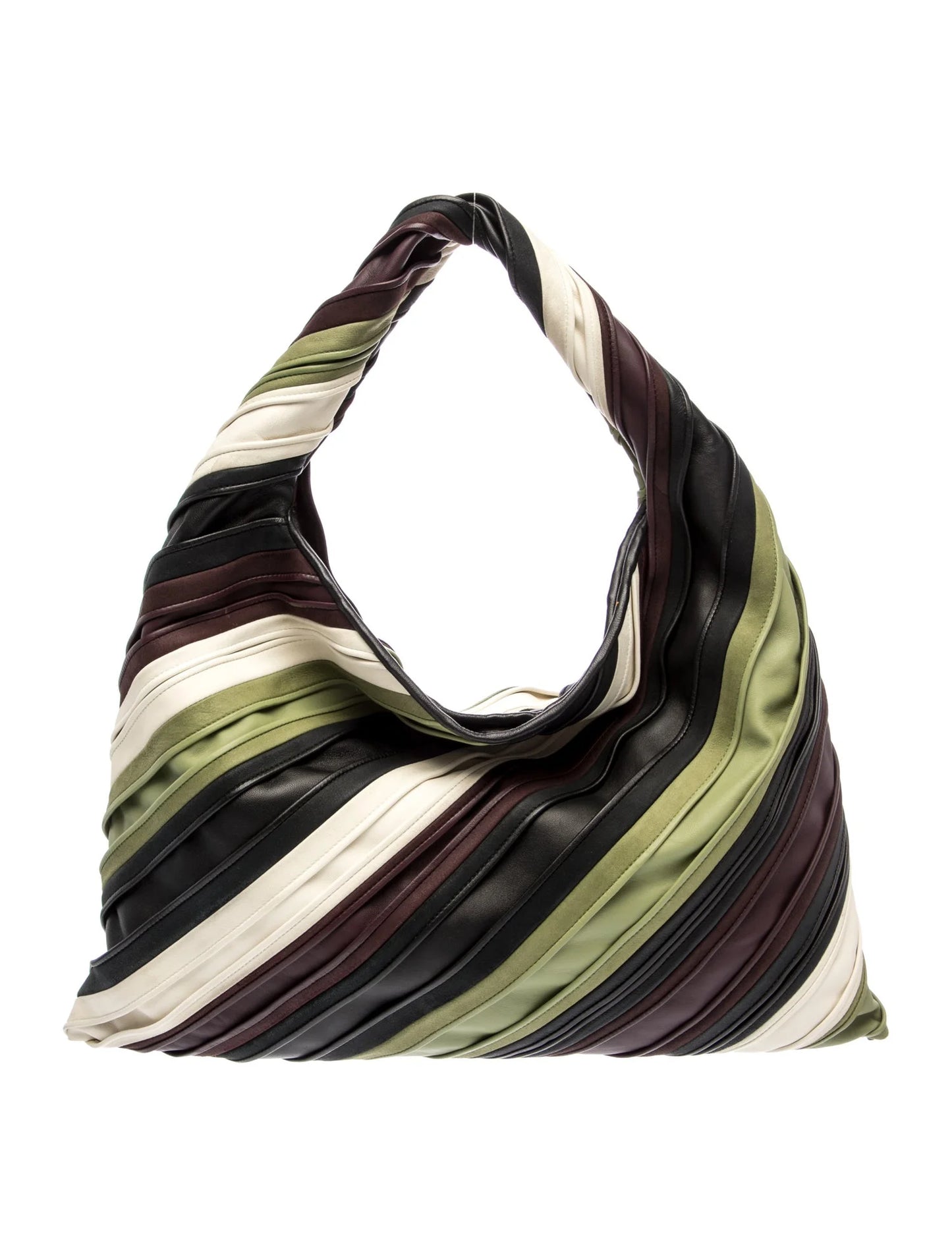Leather Hop Striped Leather Hobo Bag Large