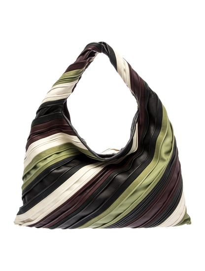 Leather Hop Striped Leather Hobo Bag Large