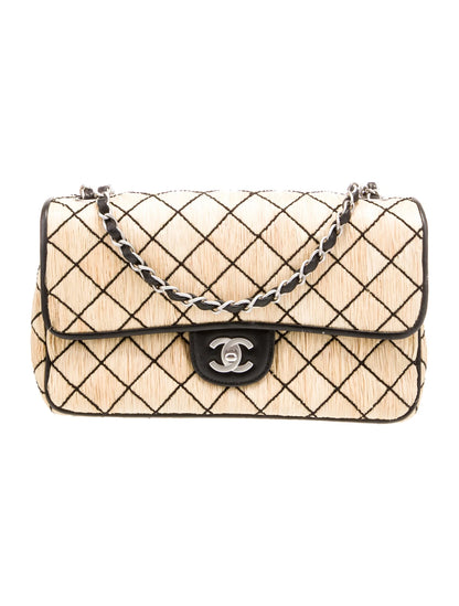 Classic Medium Raffia Single Flap Bag