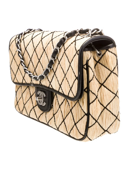 Classic Medium Raffia Single Flap Bag