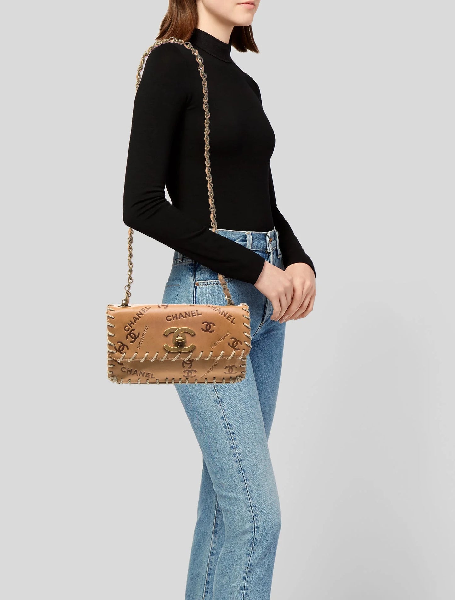 Whipstitched Medium Flap Bag