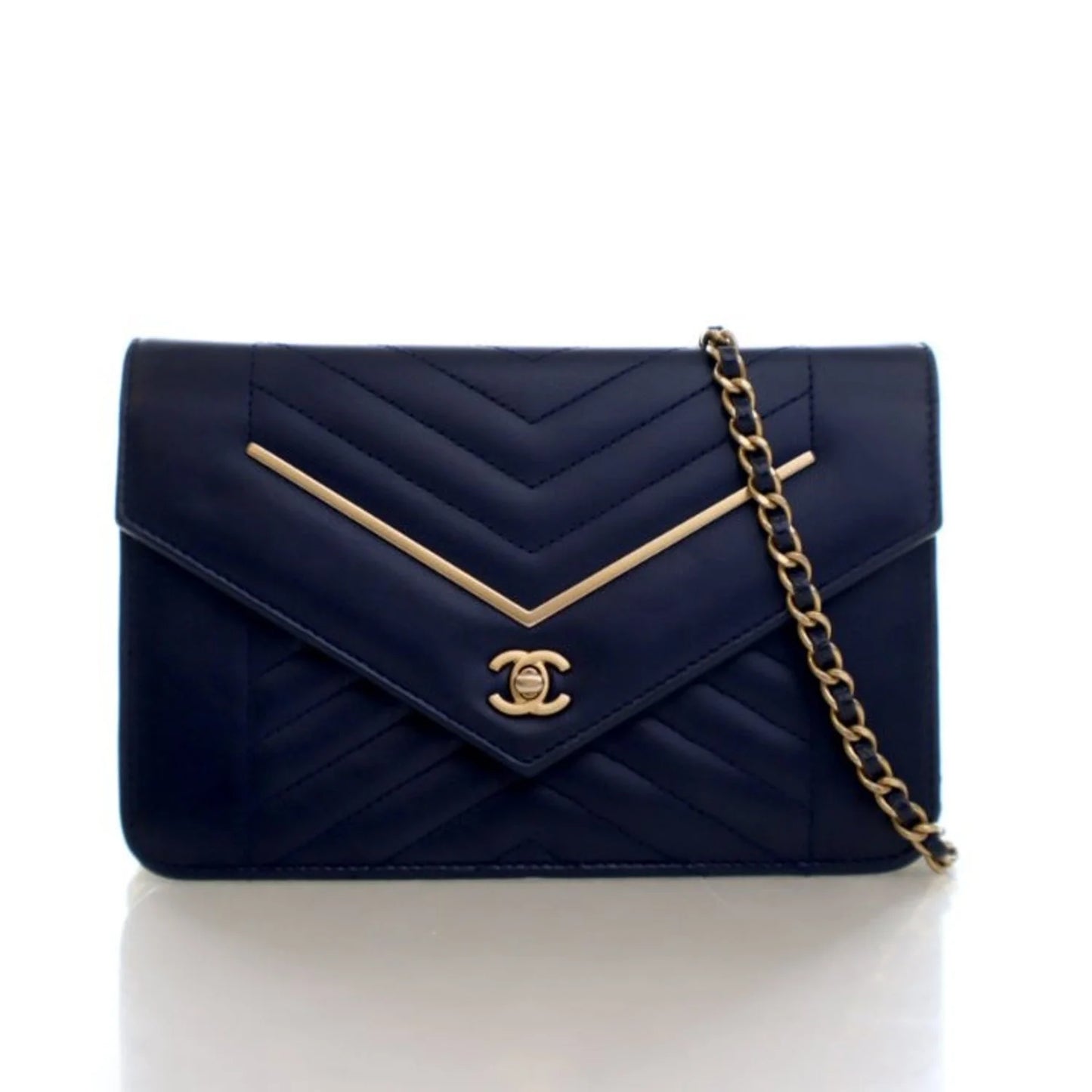 Lambskin Chevron Envelope Wallet On Chain