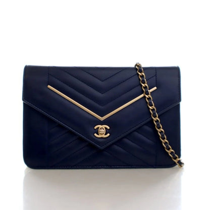 Lambskin Chevron Envelope Wallet On Chain